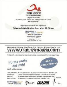 Official presentation of Triathlon Club TriMadrid the next November 26 in Tres Cantos