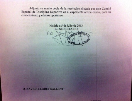 Comunicado Xavi Llobet