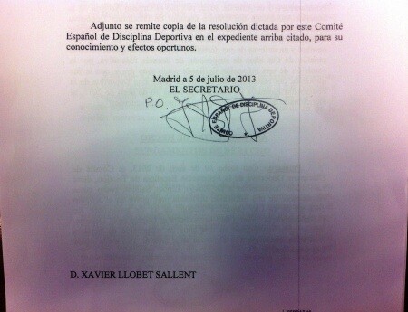 Comunicado Xavi Llobet