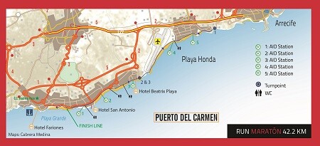 Mappa della corsa a piedi Ironman Lanzarote