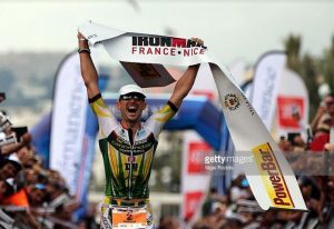 Victor del Corral winning the Ironman Nice