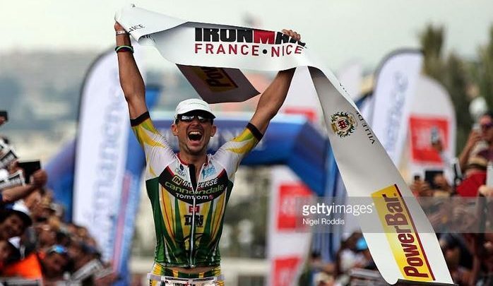 Victor del Corral winning the Ironman Nice