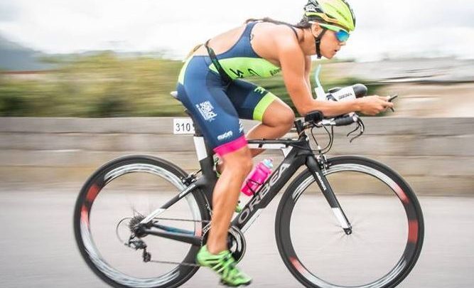 Maria Pujol on the bicycle