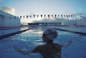 Saleta Castro training to gain confidence in swimming.
