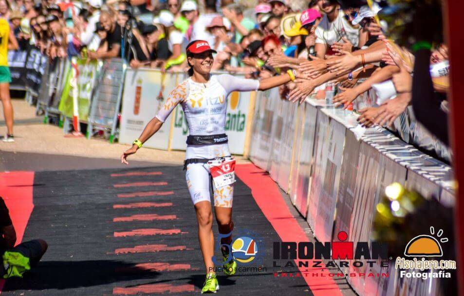 Saleta dans le but de l'Ironman Lanzarote 2017