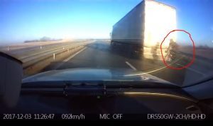 Caught a cyclist rolling over 90 km / ha slipstream of a truck in Lithuania