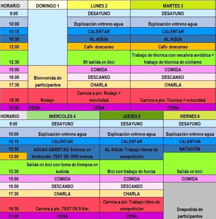 Horarios actividades Campus Fernando Alarza