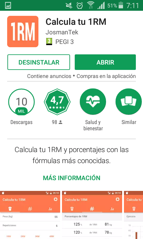 Captura de la App 1RM