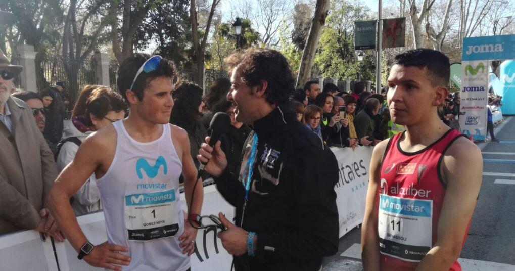 Javier Gómez Noya en meta del medio maraton de madrid