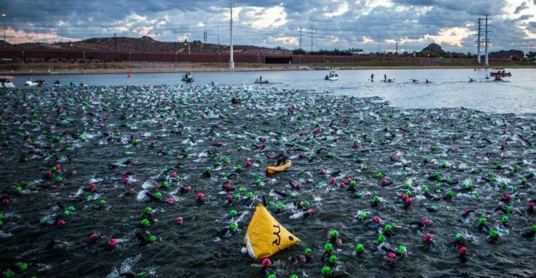 Eneko Llanos, Victor del Corral and Clemente Alonso dispute the Arizona Ironman