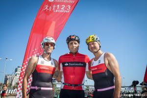 Miguel Indurain en el relevo de Triatlón de Madrid