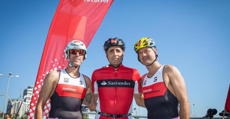 Miguel Indurain en el relevo de Triatlón de Madrid