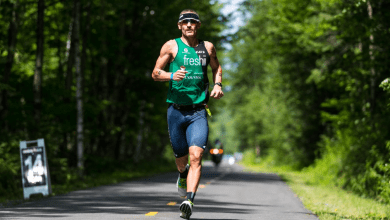 Lionel Sanders running on the IRONMAN Mont-Tremblanc