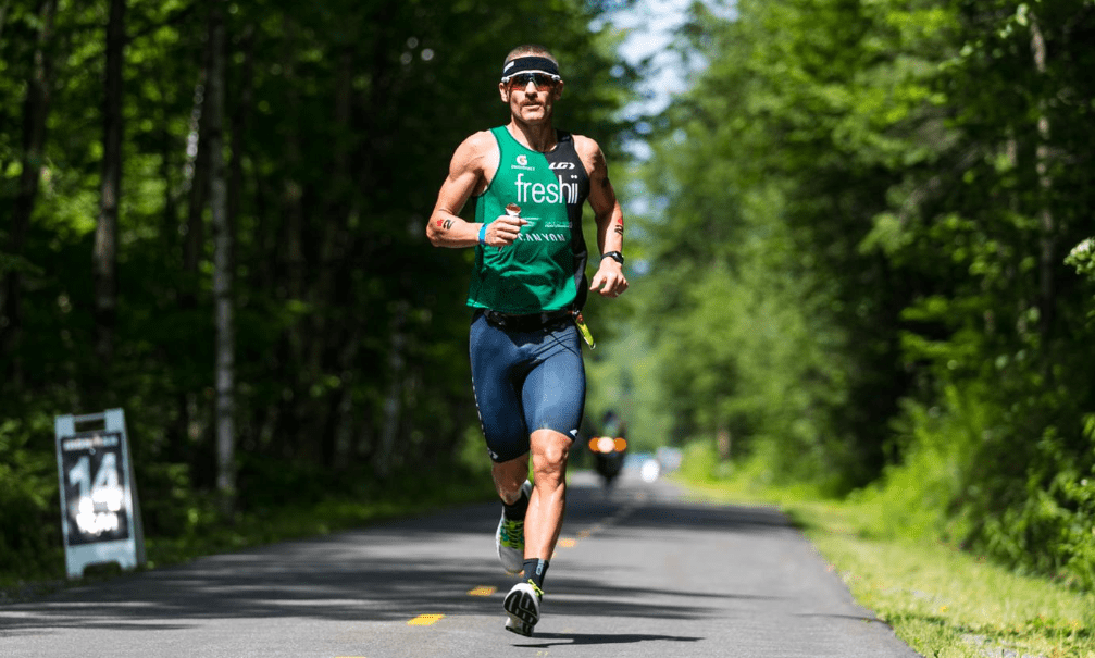 Lionel Sanders running on the IRONMAN Mont-Tremblanc