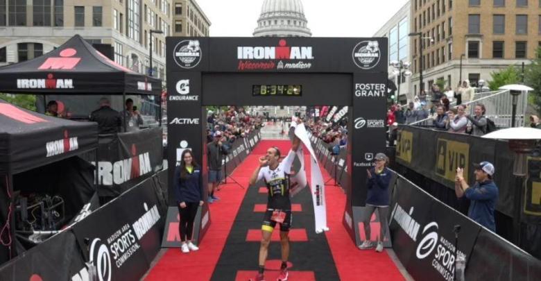 Emilio Aguayo winning the IRONMAN Wisconsin