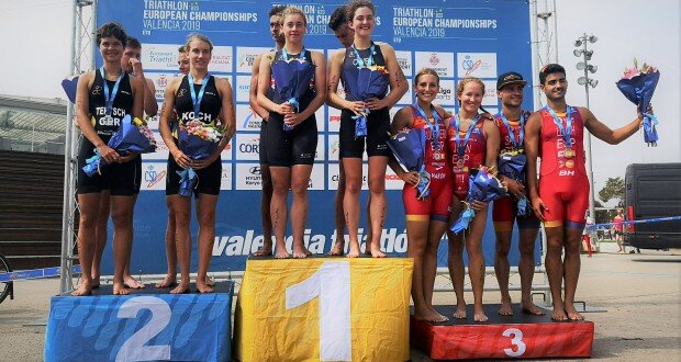 Podium du Championnat du Monde de Mixte-Relais de Valence