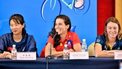 Miriam Casillas en la rueda de prensa de Weihai