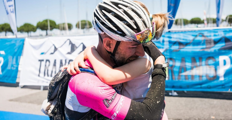 Damian and Aitanan at the end of the Transpyr Gran Raid MTB by Tressis