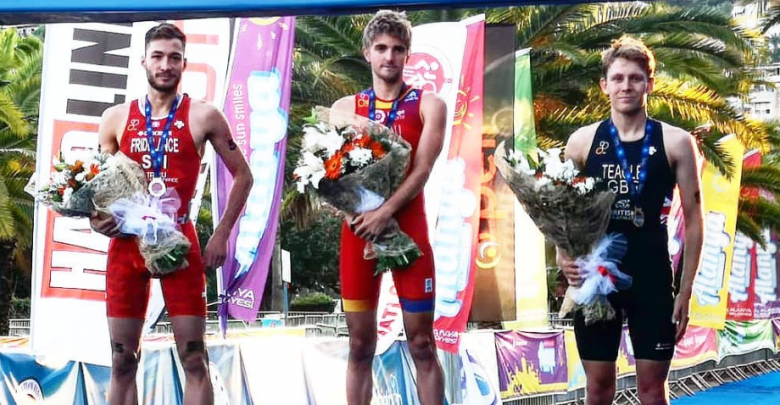 Genis Grau at the podium of the European Cup of Triathlon of Alanya (Turkey)