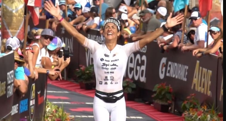 Gurutze Frades reaching IRONMAM Hawaii 2019 goal