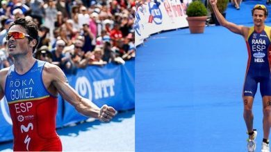Javier Gómez Noya e IVán Raña ganando el mundial de triatlón