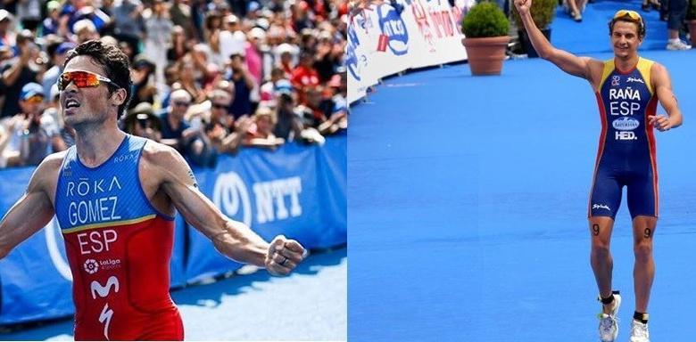 Javier Gómez Noya e IVán Raña ganando el mundial de triatlón