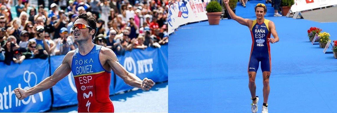 Javier Gómez Noya e IVán Raña ganando el mundial de triatlón