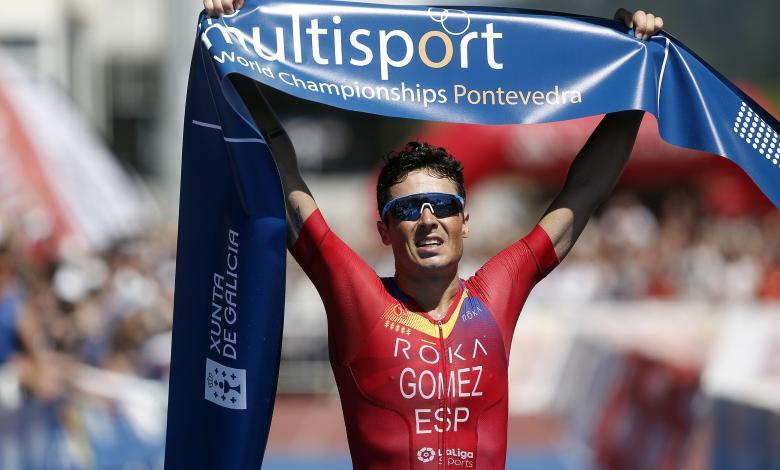 avier Gómez Noya remportant la Coupe du monde à Pontevedra