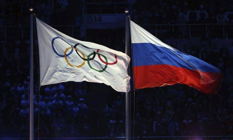 flags of the Olympic Games and the Russian