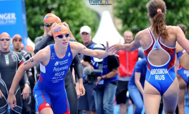 Russian triathletes in the mixed relay test