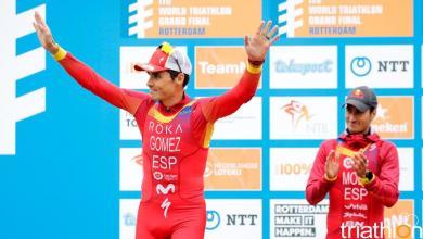Javier Gómez Noya y Mario Mola en el Podium de las Series Mundiales