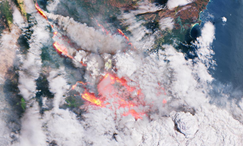 Incendio in Australia visto dall'alto