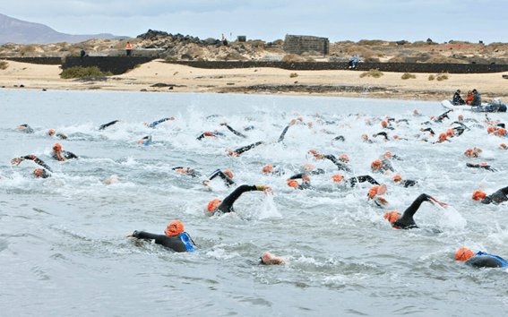 Volcano Triathlon swimming in the lagoon of Club La Santa