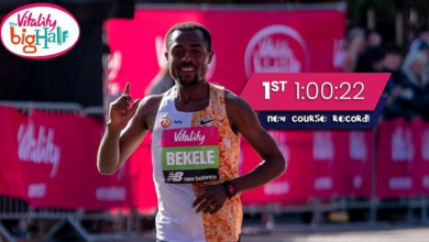 enenisa Bekele zeichnet den Londoner Halbmarathon auf