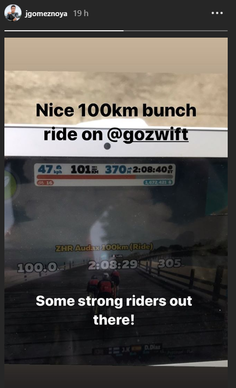 Noya hace 100 kilómetros a 47 km/h de media en el rodillo - Noticias Triatlón Captura Entrenamiento Noya Zwit en Instagram
