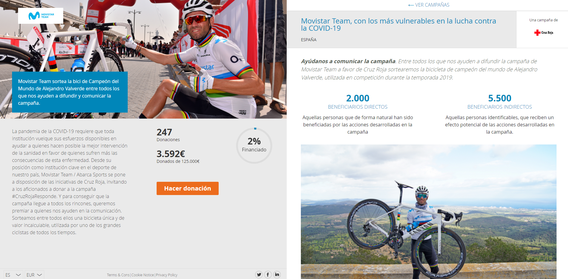 Alejandro Valverde and the Movistar Team are raffling off the 2019 Canyon Ultimate bike - Cycling news Web, Alejandro Valverde Canyon Ultimate bicycle raffle
