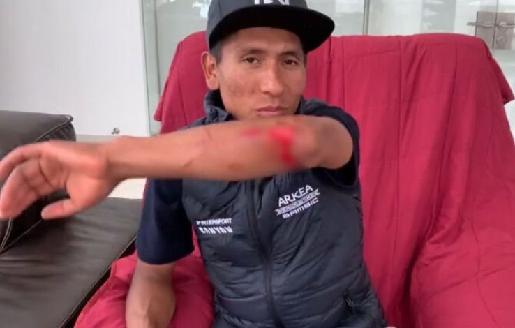 Captura do vídeo de Nairo Quintana após acidente