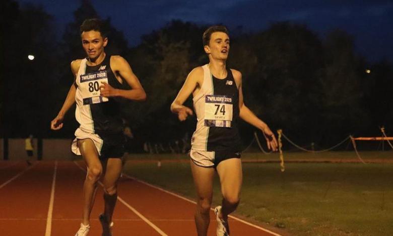 Alex Yee entering the finish line of the Bromley Twilight Invitation Meeting