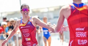 Spain competing in the mixed relay triathlon event