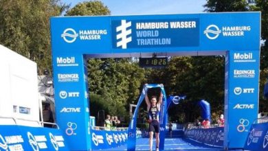 The French team winning the world mixed relay championship