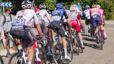 Pelotão de ciclistas indo até o porto no Tour de France