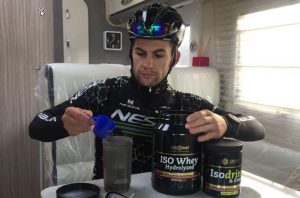 Athlete taking nutrition products
