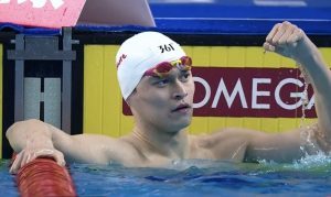 Sun Yang after winning a competition