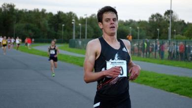 Jonathan Bronwlee at the end of the 5K at Barrowford