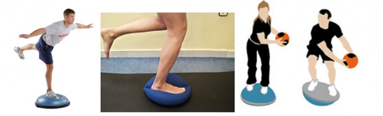 Balance on Bosu, Dynair and Bosu with ball reception
