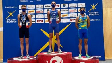 Podio maschile dei Campionati Europei di Aquathlon 2021