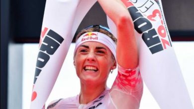 Lucy Charles vencendo o Campeonato Europeu IRONMAN 70.3