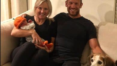 Erin and Lionel Sanders celebrate the birth of their son