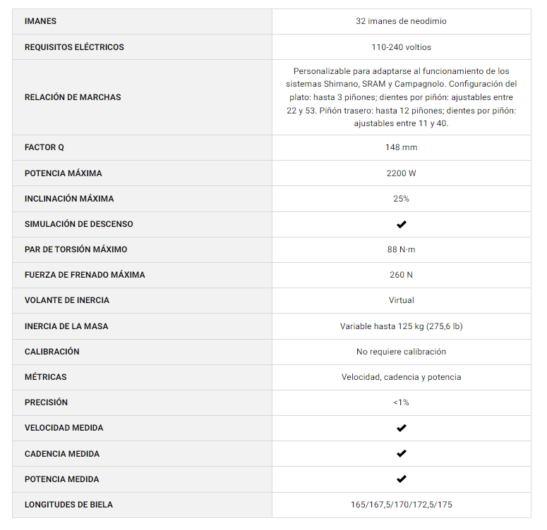 Specifications 2 Tacx Neo Bike Plus