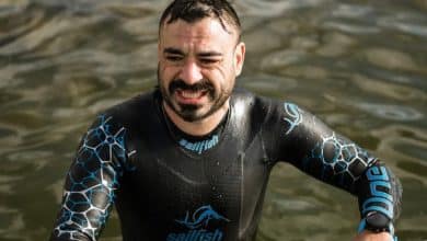 Valentí Sanjuan al acabar la natación del Ultraman
